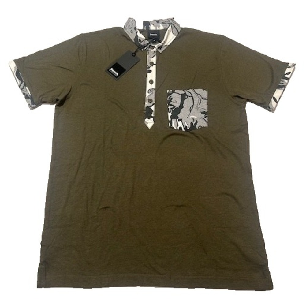 Bench Men's Short Sleeve Polo Olive Contrasting‎ Trim Chest Pocket NWT - Size M